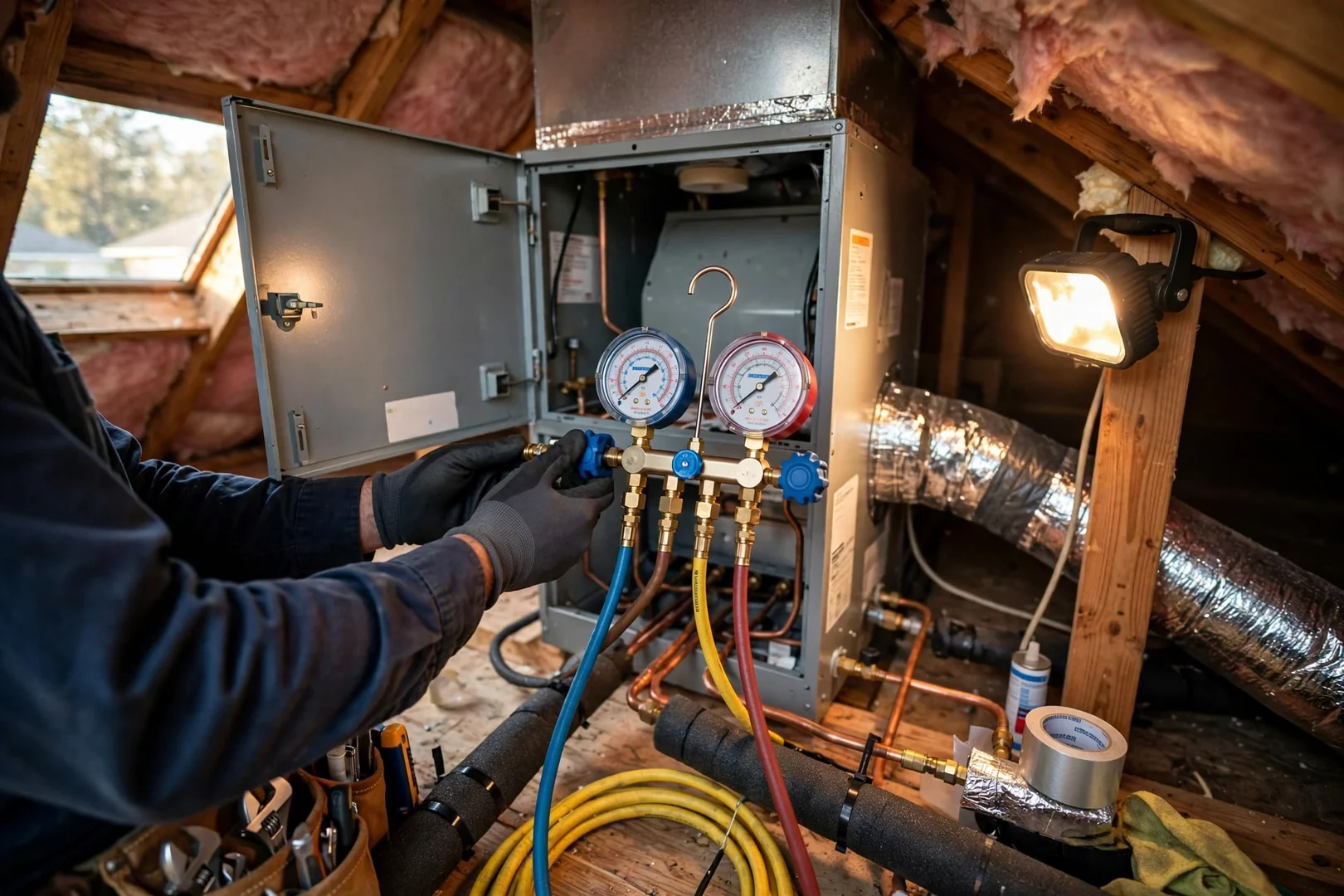 Refrigerant Leak Repair on an Attic Evaporator Coil